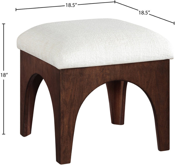Meridian Furniture Lawson Cream Chenille Tufted Ottoman with Walnut Oak Base Art Deco Accent Seat 22033Cream