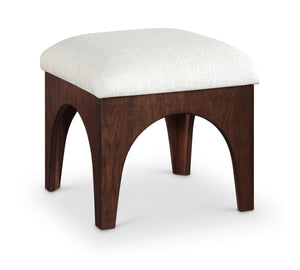 Meridian Furniture Lawson Cream Chenille Tufted Ottoman with Walnut Oak Base Art Deco Accent Seat 22033Cream