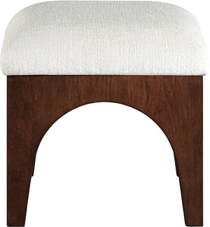 Meridian Furniture Lawson Cream Chenille Tufted Ottoman with Walnut Oak Base Art Deco Accent Seat 22033Cream