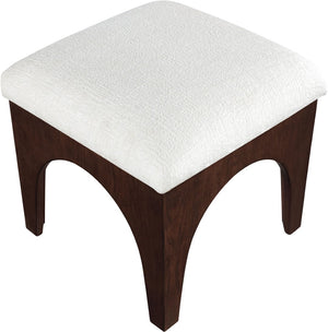 Meridian Furniture Lawson Cream Chenille Tufted Ottoman with Walnut Oak Base Art Deco Accent Seat 22033Cream