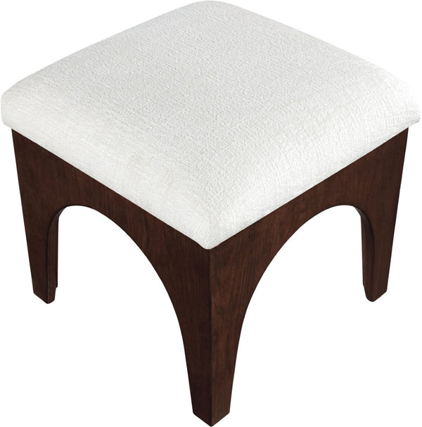 Meridian Furniture Lawson Cream Chenille Tufted Ottoman with Walnut Oak Base Art Deco Accent Seat 22033Cream