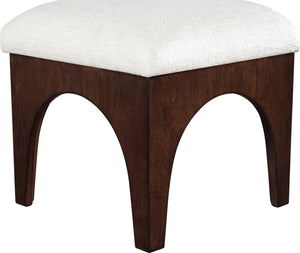 Meridian Furniture Lawson Cream Chenille Tufted Ottoman with Walnut Oak Base Art Deco Accent Seat 22033Cream