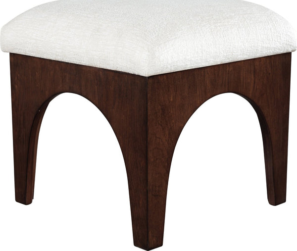 Meridian Furniture Lawson Cream Chenille Tufted Ottoman with Walnut Oak Base Art Deco Accent Seat 22033Cream