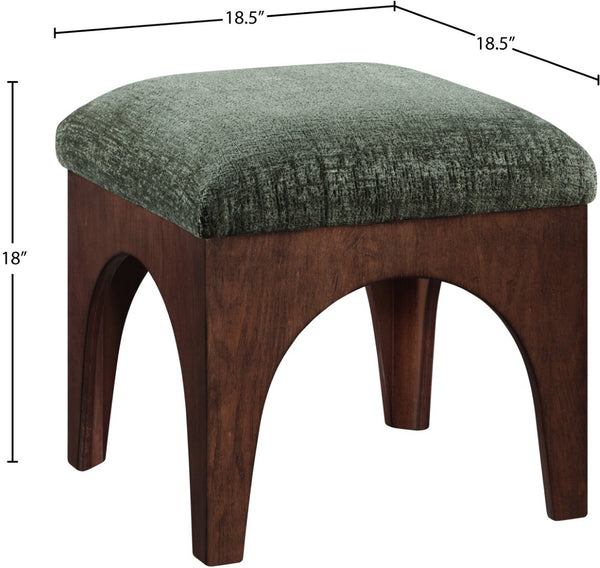 Meridian Furniture Lawson Art Deco Chenille Ottoman with Walnut Veneer Base for Living Room Accent 22033Green
