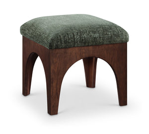 Meridian Furniture Lawson Art Deco Chenille Ottoman with Walnut Veneer Base for Living Room Accent 22033Green