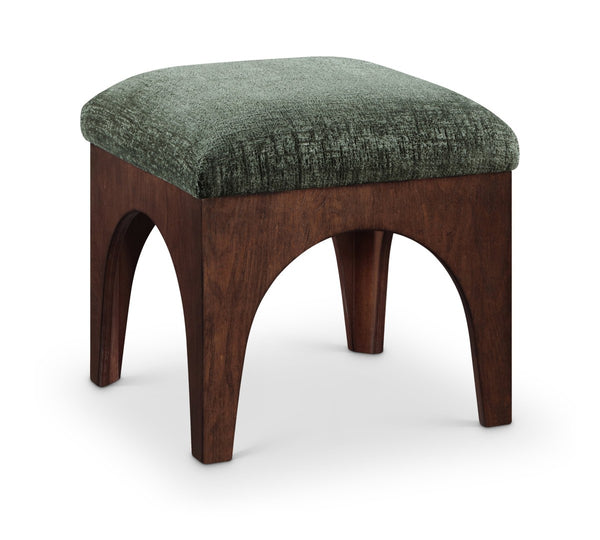 Meridian Furniture Lawson Art Deco Chenille Ottoman with Walnut Veneer Base for Living Room Accent 22033Green