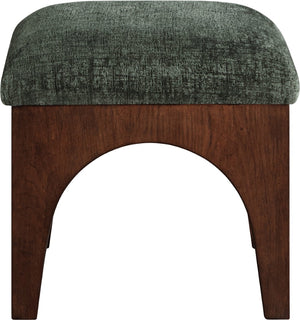 Meridian Furniture Lawson Art Deco Chenille Ottoman with Walnut Veneer Base for Living Room Accent 22033Green