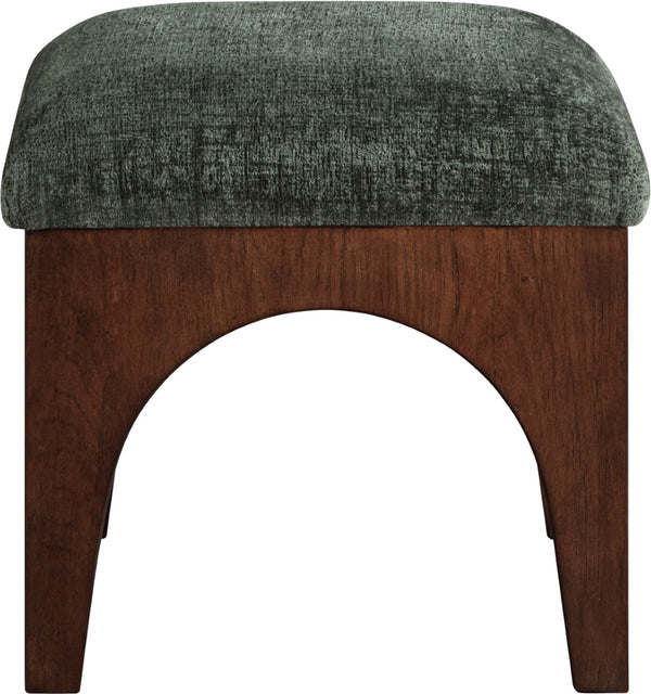 Meridian Furniture Lawson Art Deco Chenille Ottoman with Walnut Veneer Base for Living Room Accent 22033Green