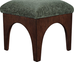 Meridian Furniture Lawson Art Deco Chenille Ottoman with Walnut Veneer Base for Living Room Accent 22033Green