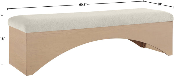 Meridian Furniture Lawson Plush Velour Fur Upholstered Accent Bench with Arch Base for Bedroom or Entryway Cream 22034 22034Cream