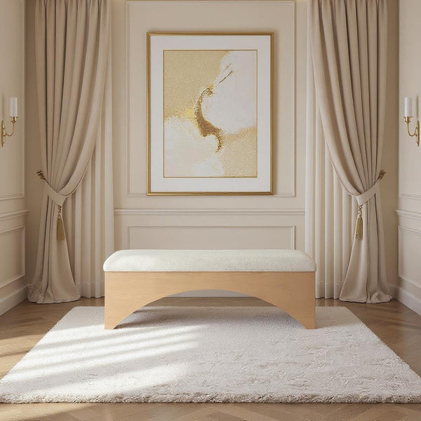 Meridian Furniture Lawson Plush Velour Fur Upholstered Accent Bench with Arch Base for Bedroom or Entryway Cream 22034 22034Cream