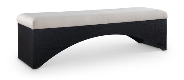 Meridian Furniture Lawson Plush Velour Fur Upholstered Accent Bench with Arch Base for Bedroom or Entryway Beige 22035 22035Beige