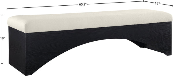 Meridian Furniture Lawson Plush Velour Fur Upholstered Accent Bench with Arch Base for Bedroom or Entryway Cream 22035 22035Cream
