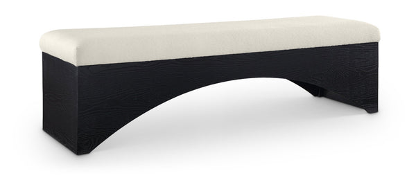 Meridian Furniture Lawson Plush Velour Fur Upholstered Accent Bench with Arch Base for Bedroom or Entryway Cream 22035 22035Cream