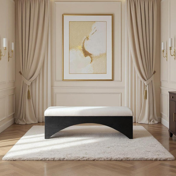 Meridian Furniture Lawson Plush Velour Fur Upholstered Accent Bench with Arch Base for Bedroom or Entryway Cream 22035 22035Cream