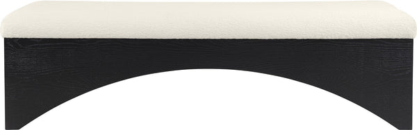 Meridian Furniture Lawson Plush Velour Fur Upholstered Accent Bench with Arch Base for Bedroom or Entryway Cream 22035 22035Cream