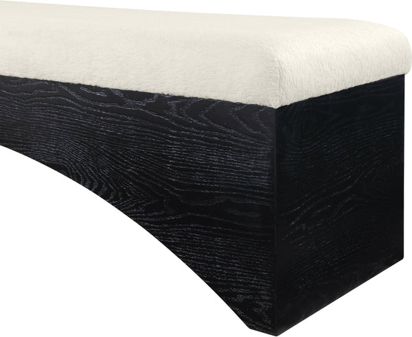 Meridian Furniture Lawson Plush Velour Fur Upholstered Accent Bench with Arch Base for Bedroom or Entryway Cream 22035 22035Cream