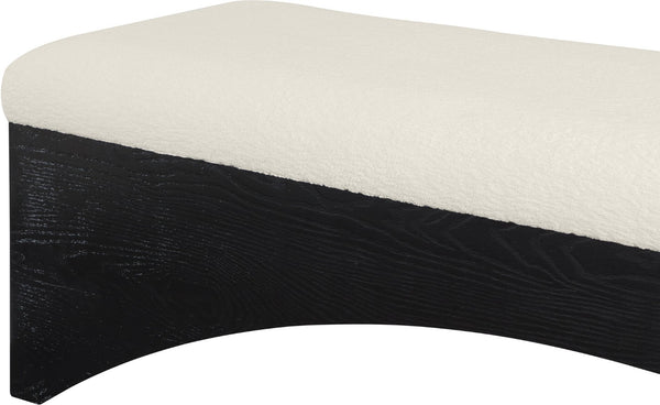 Meridian Furniture Lawson Plush Velour Fur Upholstered Accent Bench with Arch Base for Bedroom or Entryway Cream 22035 22035Cream
