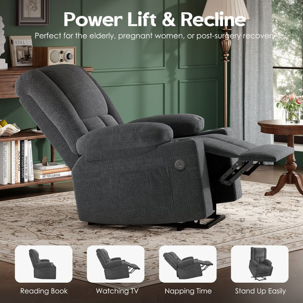 English Elm Power Lift Recliner Chair With Massage, Heat Therapy, Usb Ports & Cup Holders For Ultimate Comfort P1 T3623P380490-GIGA
