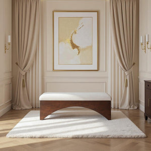 Meridian Furniture Lawson Plush Velour Fur Upholstered Accent Bench with Arch Base for Bedroom or Entryway Beige 22036 22036Beige