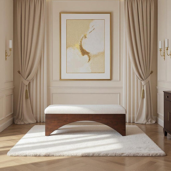 Meridian Furniture Lawson Plush Velour Fur Upholstered Accent Bench with Arch Base for Bedroom or Entryway Beige 22036 22036Beige