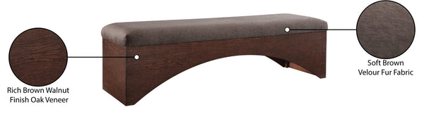Meridian Furniture Lawson Plush Velour Fur Upholstered Accent Bench with Arch Base for Bedroom or Entryway Brown 22036 22036Brown