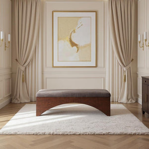 Meridian Furniture Lawson Plush Velour Fur Upholstered Accent Bench with Arch Base for Bedroom or Entryway Brown 22036 22036Brown