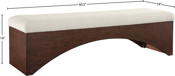 Meridian Furniture Lawson Plush Velour Fur Upholstered Accent Bench with Arch Base for Bedroom or Entryway Cream 22036 22036Cream