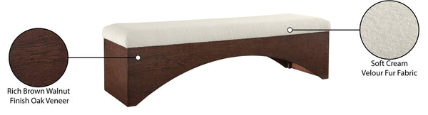 Meridian Furniture Lawson Plush Velour Fur Upholstered Accent Bench with Arch Base for Bedroom or Entryway Cream 22036 22036Cream
