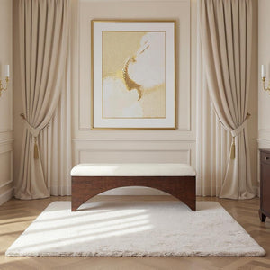 Meridian Furniture Lawson Plush Velour Fur Upholstered Accent Bench with Arch Base for Bedroom or Entryway Cream 22036 22036Cream