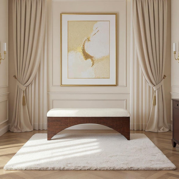 Meridian Furniture Lawson Plush Velour Fur Upholstered Accent Bench with Arch Base for Bedroom or Entryway Cream 22036 22036Cream
