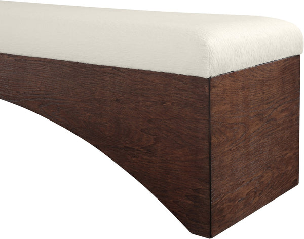 Meridian Furniture Lawson Plush Velour Fur Upholstered Accent Bench with Arch Base for Bedroom or Entryway Cream 22036 22036Cream