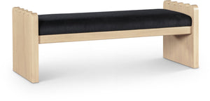 Meridian Furniture Sonia Art Deco Plush Velour Fur Upholstered Bench with Wood Base for Bedroom Entryway Black A 22037Black