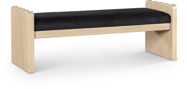 Meridian Furniture Sonia Art Deco Plush Velour Fur Upholstered Bench with Wood Base for Bedroom Entryway Black A 22037Black