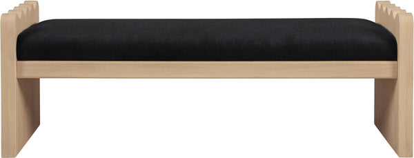 Meridian Furniture Sonia Art Deco Plush Velour Fur Upholstered Bench with Wood Base for Bedroom Entryway Black A 22037Black