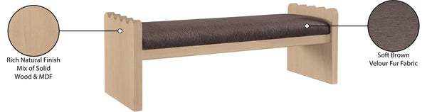 Meridian Furniture Sonia Art Deco Plush Velour Fur Upholstered Bench with Wood Base for Bedroom Entryway Brown A 22037Brown