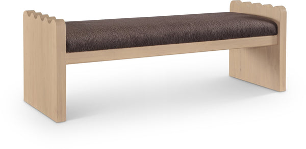 Meridian Furniture Sonia Art Deco Plush Velour Fur Upholstered Bench with Wood Base for Bedroom Entryway Brown A 22037Brown
