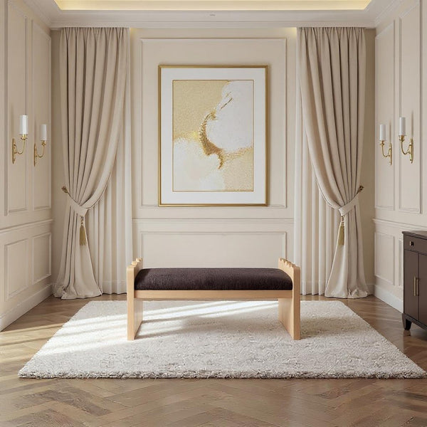 Meridian Furniture Sonia Art Deco Plush Velour Fur Upholstered Bench with Wood Base for Bedroom Entryway Brown A 22037Brown