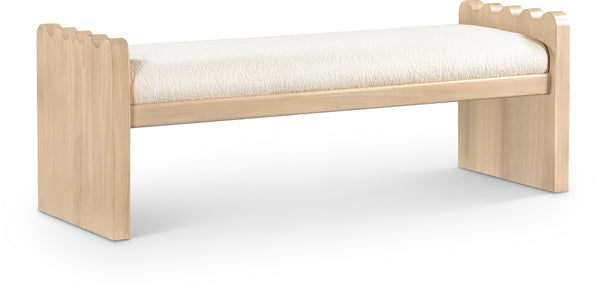 Meridian Furniture Sonia Art Deco Plush Velour Fur Upholstered Bench with Wood Base for Bedroom Entryway Cream A 22037Cream