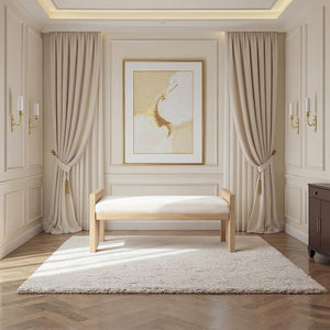 Meridian Furniture Sonia Art Deco Plush Velour Fur Upholstered Bench with Wood Base for Bedroom Entryway Cream A 22037Cream