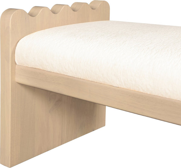 Meridian Furniture Sonia Art Deco Plush Velour Fur Upholstered Bench with Wood Base for Bedroom Entryway Cream A 22037Cream