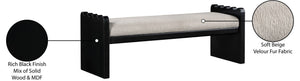 Meridian Furniture Sonia Art Deco Plush Velour Fur Upholstered Bench with Wood Base for Bedroom Entryway Beige B 22038Beige