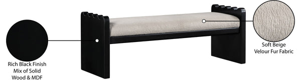 Meridian Furniture Sonia Art Deco Plush Velour Fur Upholstered Bench with Wood Base for Bedroom Entryway Beige B 22038Beige