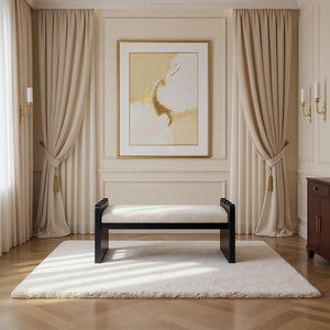 Meridian Furniture Sonia Art Deco Plush Velour Fur Upholstered Bench with Wood Base for Bedroom Entryway Beige B 22038Beige