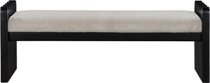 Meridian Furniture Sonia Art Deco Plush Velour Fur Upholstered Bench with Wood Base for Bedroom Entryway Beige B 22038Beige
