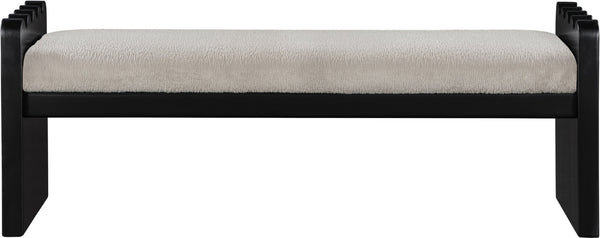 Meridian Furniture Sonia Art Deco Plush Velour Fur Upholstered Bench with Wood Base for Bedroom Entryway Beige B 22038Beige