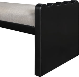 Meridian Furniture Sonia Art Deco Plush Velour Fur Upholstered Bench with Wood Base for Bedroom Entryway Beige B 22038Beige