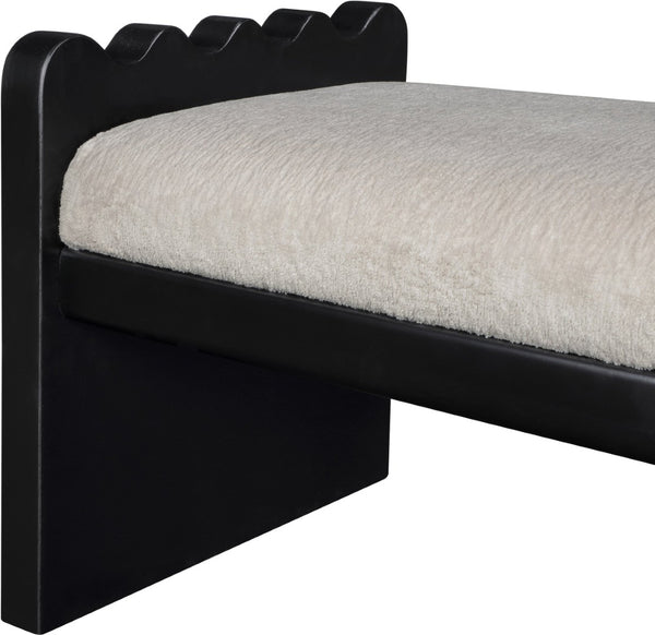 Meridian Furniture Sonia Art Deco Plush Velour Fur Upholstered Bench with Wood Base for Bedroom Entryway Beige B 22038Beige