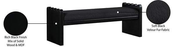 Meridian Furniture Sonia Art Deco Plush Velour Fur Upholstered Bench with Wood Base for Bedroom Entryway Black B 22038Black