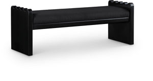 Meridian Furniture Sonia Art Deco Plush Velour Fur Upholstered Bench with Wood Base for Bedroom Entryway Black B 22038Black